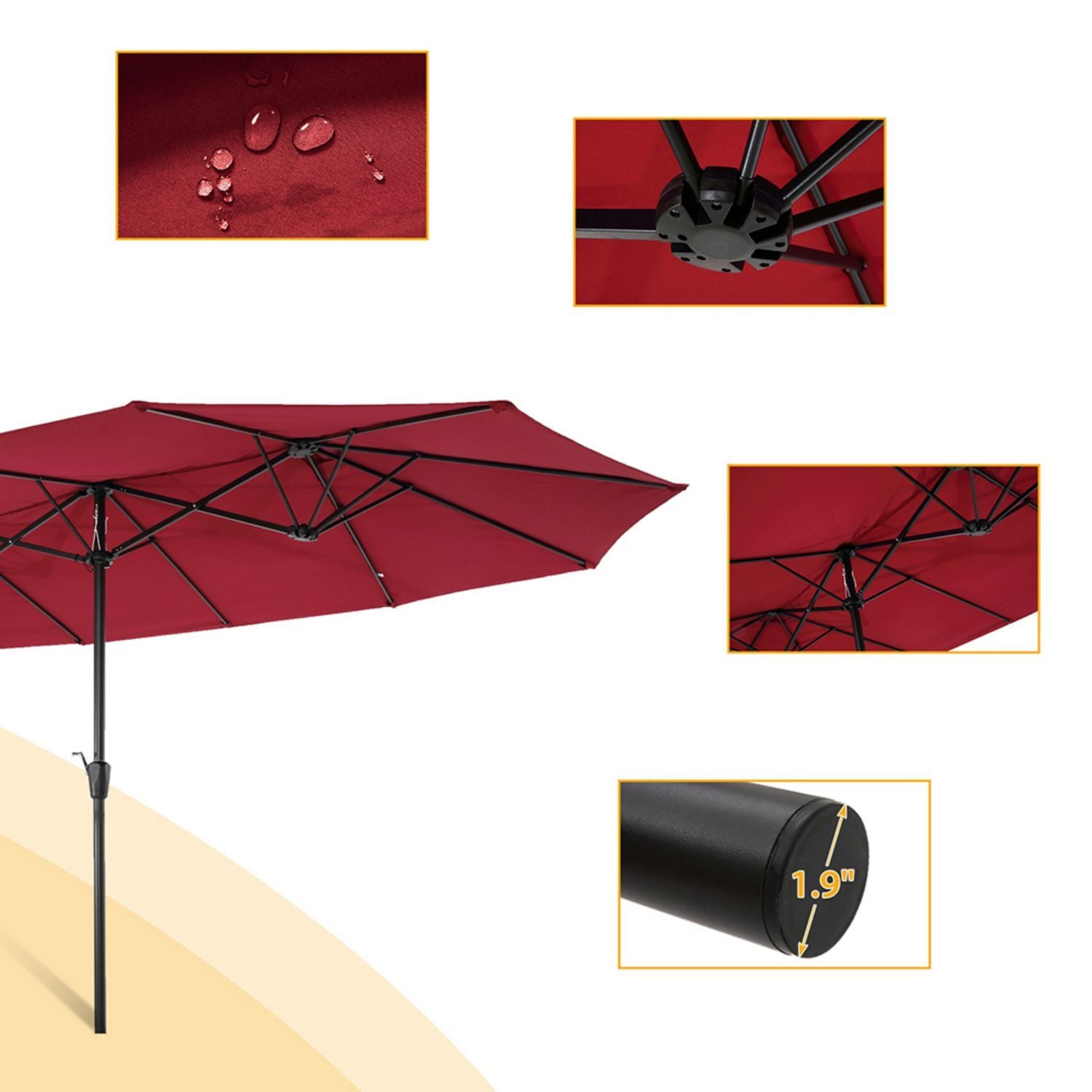 Cmgb Large Double-Sided Rectangular Outdoor Patio Umbrella with Crank Red