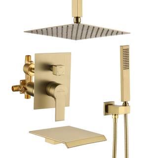 Boyel Living Ceiling Mount Single-Handle 1-Spray Tub and Shower Faucet in Brushed Gold - 10 Inch (Valve Included) SMD-88019BG-10