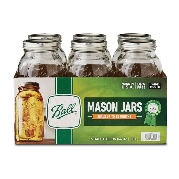 Ball 64oz Glass 6pk Wide Mouth Half Gallon Canning Jars Clear