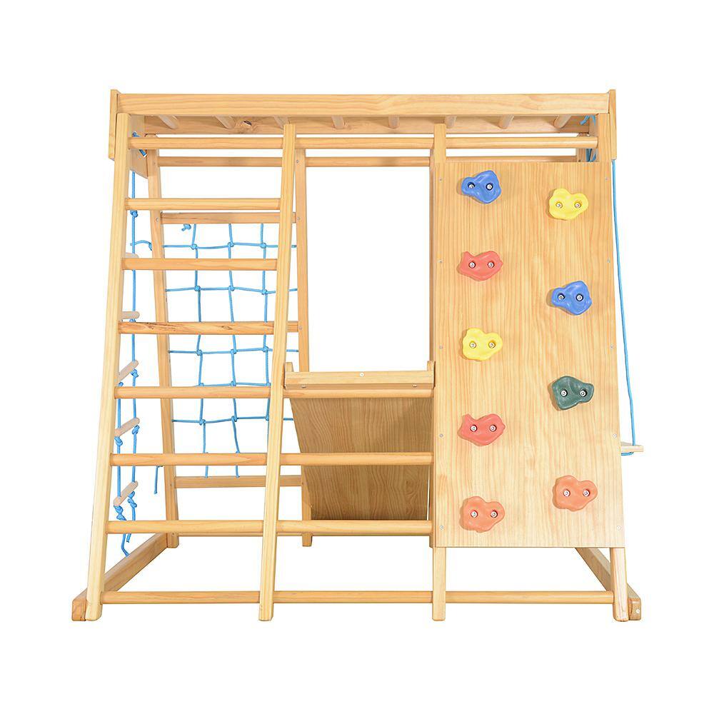 Karl home 7 in 1 Wood Kids Swing with Climbing Wall 124833559358