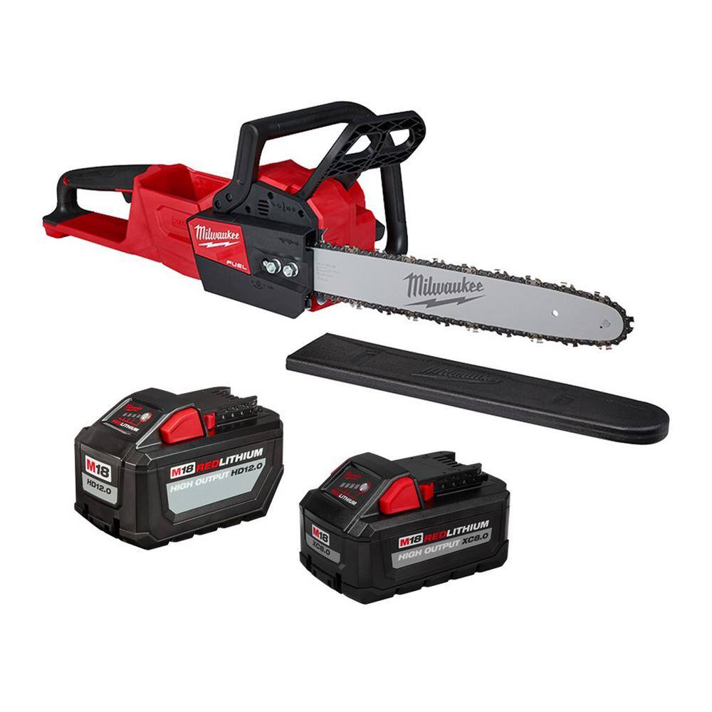 MW M18 FUEL 16 in. 18-Volt Lithium-Ion Brushless Battery Chainsaw with 12 Ah and 8 Ah Batteries 2727-20-48-11-1812-48-11-1880