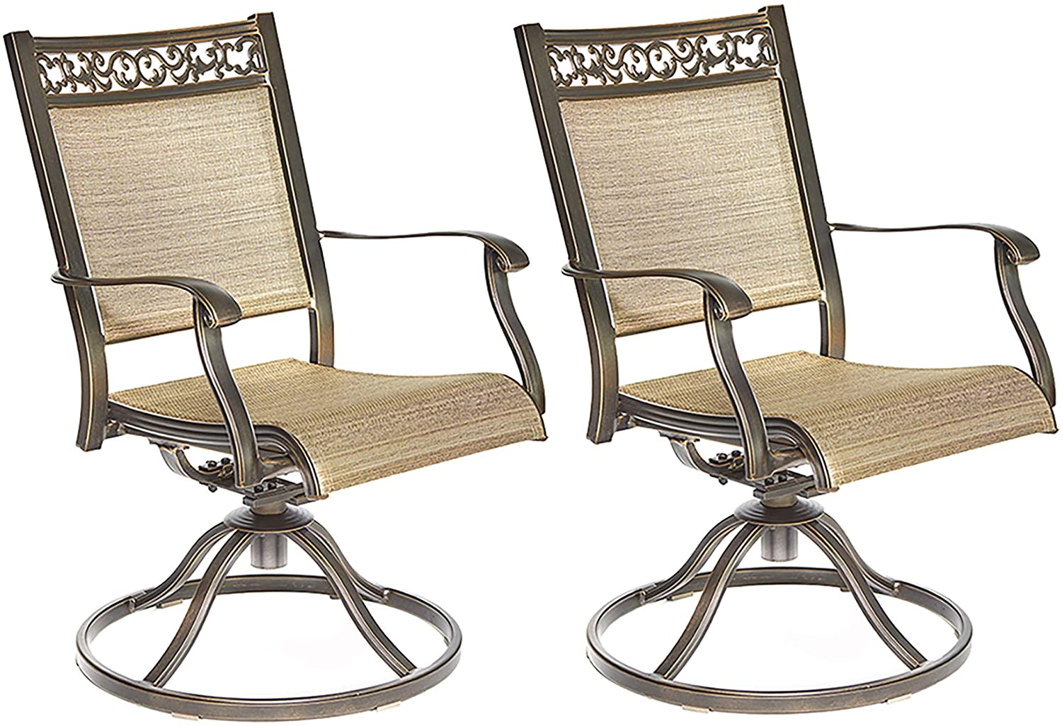 Claire and Barry ALSACE Patio Swivel Rocker Chair， Rustproof aluminum frame， All weather sunbrella sling fabric， 360-degree spin， Champagne - 2 piece set