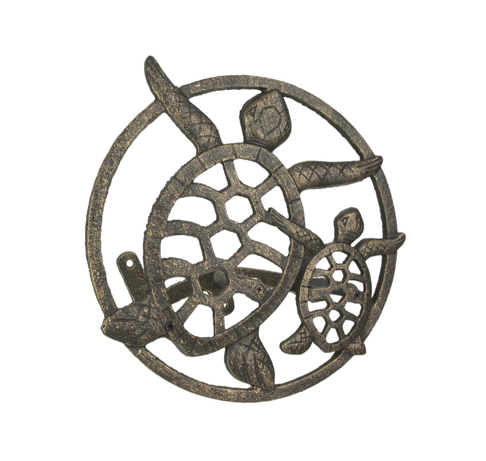 Zeckos Cast Iron Sea Turtle Decorative Wall Mounted Garden Hose Holder Bronze Finish - Bronze