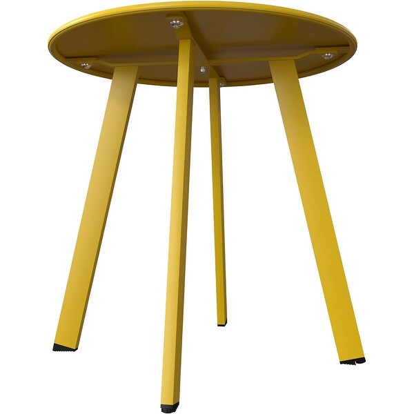 Indoor and Outdoor Steel Side Table，WeatherResistant Round End Table with Square Feet，Small Accen Table Great for Patio