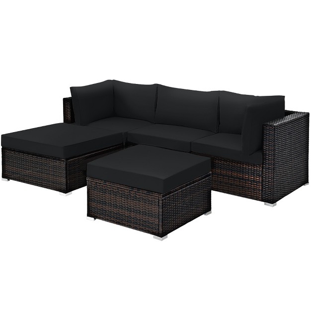 Costway 5pcs Patio Rattan Furniture Set Sectional Conversation Set Ottoman Table