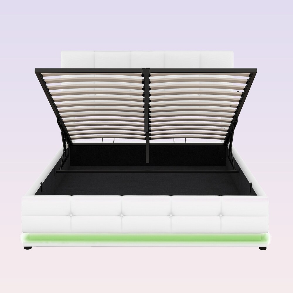 Modern Upholstered Storage Bed with LED Lights and USB charger