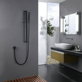 Fapully Adjustable Handheld Shower Head with Wall Mount Slide BarGrab Bar in Matte Black HSJ-0009B