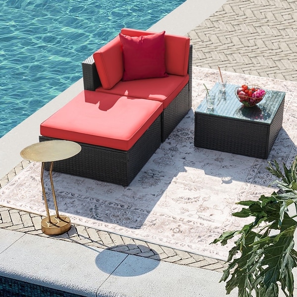 Furniwell 3Pieces Patio Outdoor Furniture Sets AllWeather Rattan Sectional Sofa with Table and Cushions