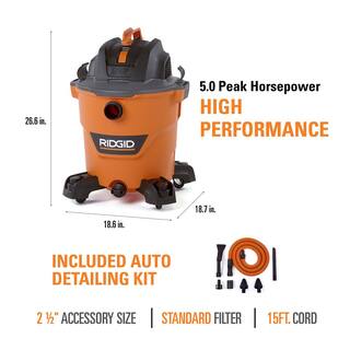 RIDGID 12 Gallon 5.0 Peak HP NXT WetDry Shop Vacuum with Filter Locking Hose Accessories and Premium Car Cleaning Kit HD1200A