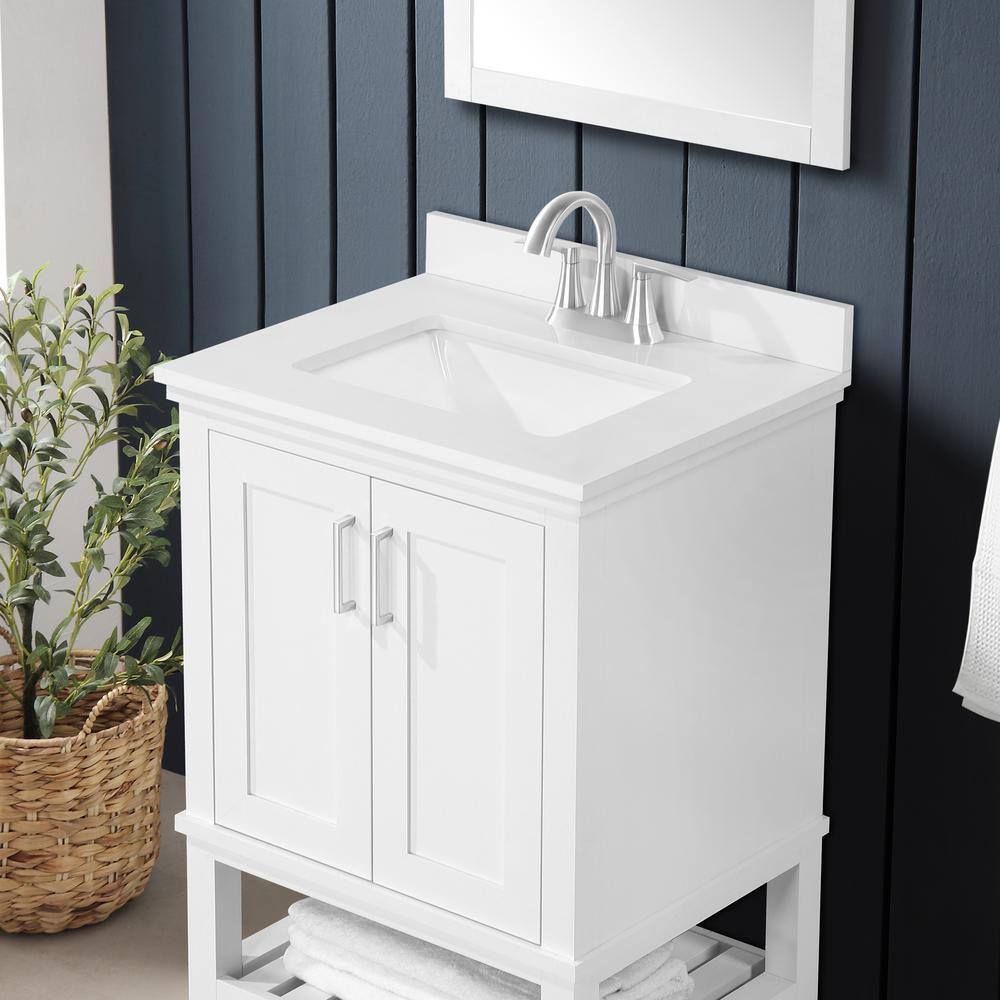 Home Decorators Collection Tupelo 24 in. W x 19 in. D x 34.50 in. H Freestanding Bath Vanity in White with White Engineered Stone Top Tupelo 24W