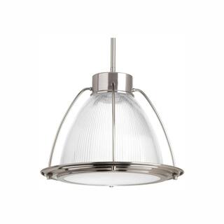 Progress Lighting 1-Light Brushed Nickel LED Pendant with Clear Prismatic Glass Shade P5143-0930K9