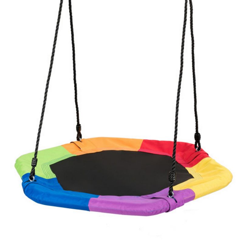 37 Inch Hexagon Tree Kids Swing with Adjustable Hanging Rope