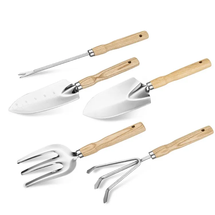 hot sale new wooden handle home mini 5pcs stainless steel home garden hand tool planting tools