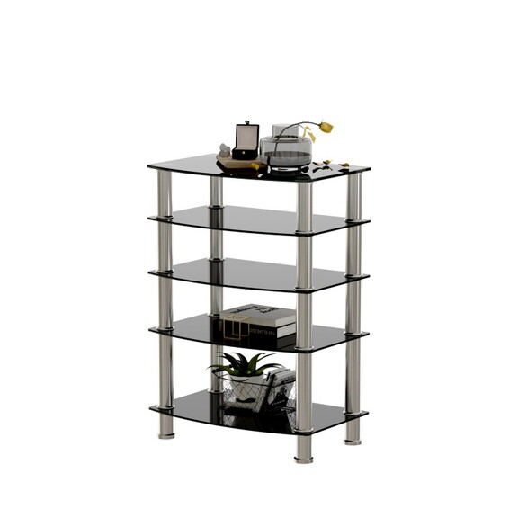 5 Tier Tempered Glass Side Table Stainless Steel F...