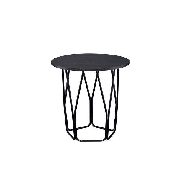 Sofa Table， Drum Shape Side Table with Wooden Top and Metal Frame