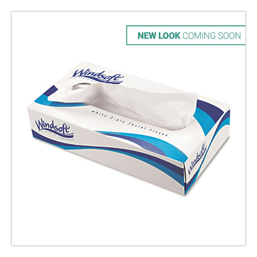 Windsoft Facial Tissue | 2 Ply， White， Flat Pop-Up Box， 100 Sheets