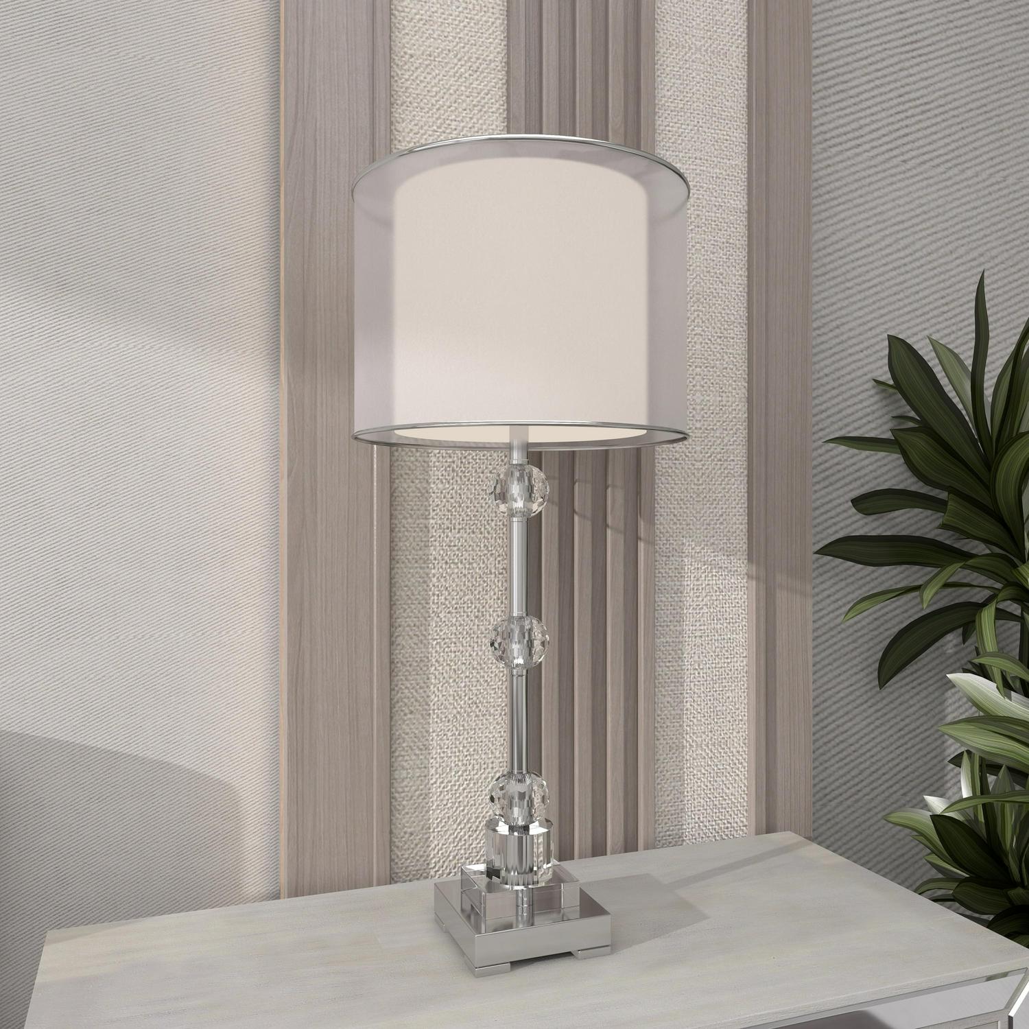 DecMode Silver Glam Metal Table Lamp with Shade， 30 H