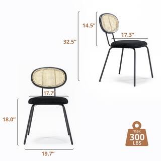 LUE BONA 18 in. Tall Black Rattan Velvet Dining Chairs (Set of 4) LB21CH0031-500