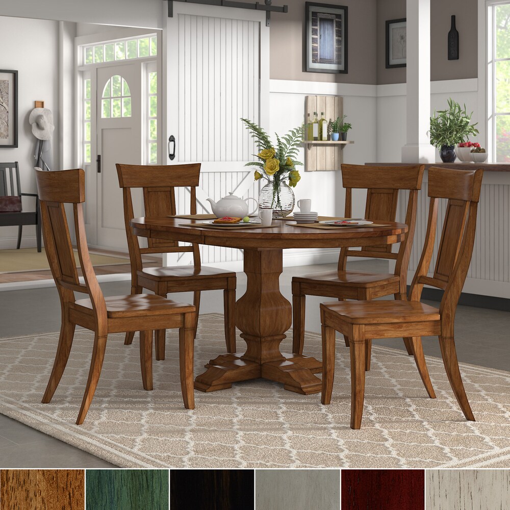 Eleanor Oak Extending Oval Wood Table Panel Back 5 piece Dining Set by iNSPIRE Q Classic