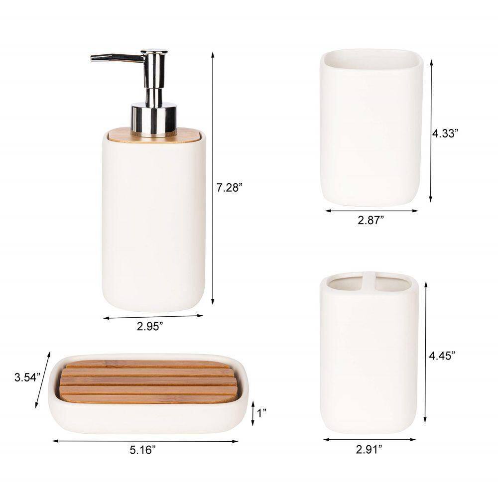 Dracelo 4-Piece Bathroom Accessory Set with Soap Dispenser Toothbrush Holder Tumbler Soap Dish in. White B0883FRSSR