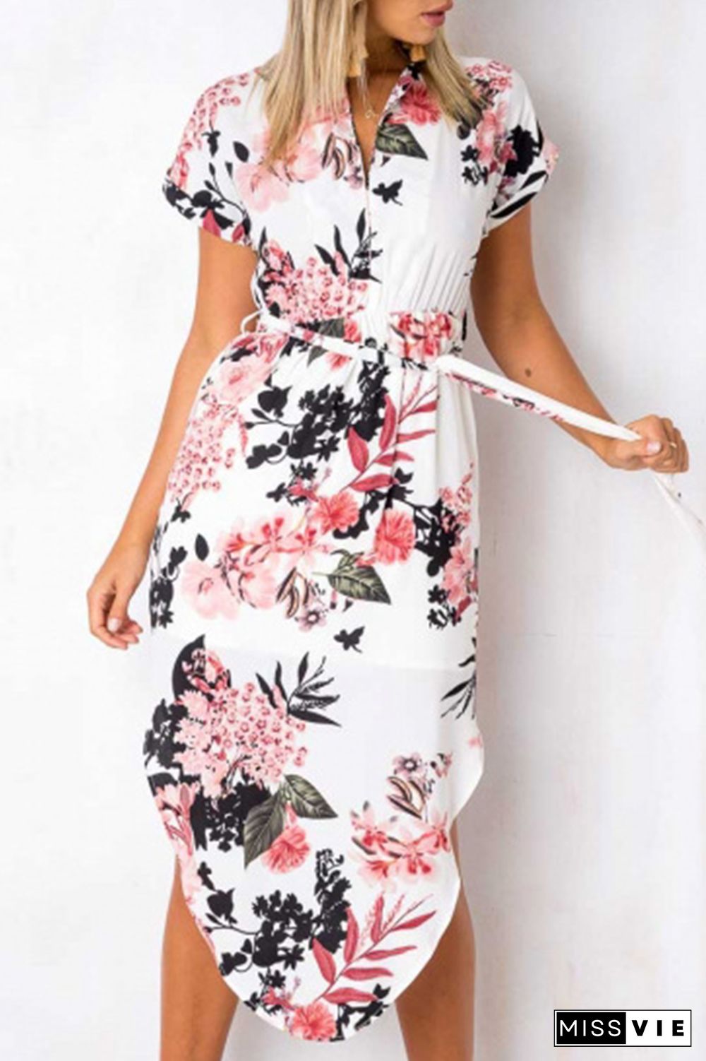 Casual Print Split Joint Irregular Dress Dresses