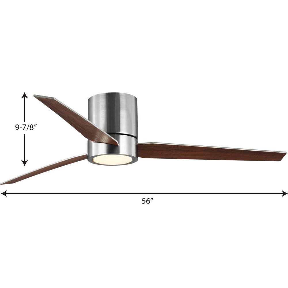 Progress Lighting Braden 56 in. 3-Blade LED Indoor Brushed Nickel WalnutSilver Blades Mid-Century Modern Ceiling Fan with Remote P2588-0930K