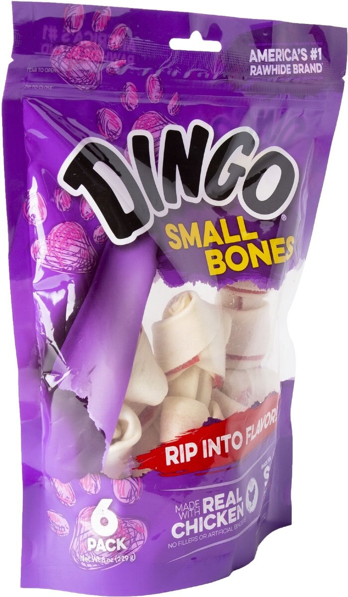 Dingo Small White Bone Dog Rawhide Treat， 8-oz bag， 6 count