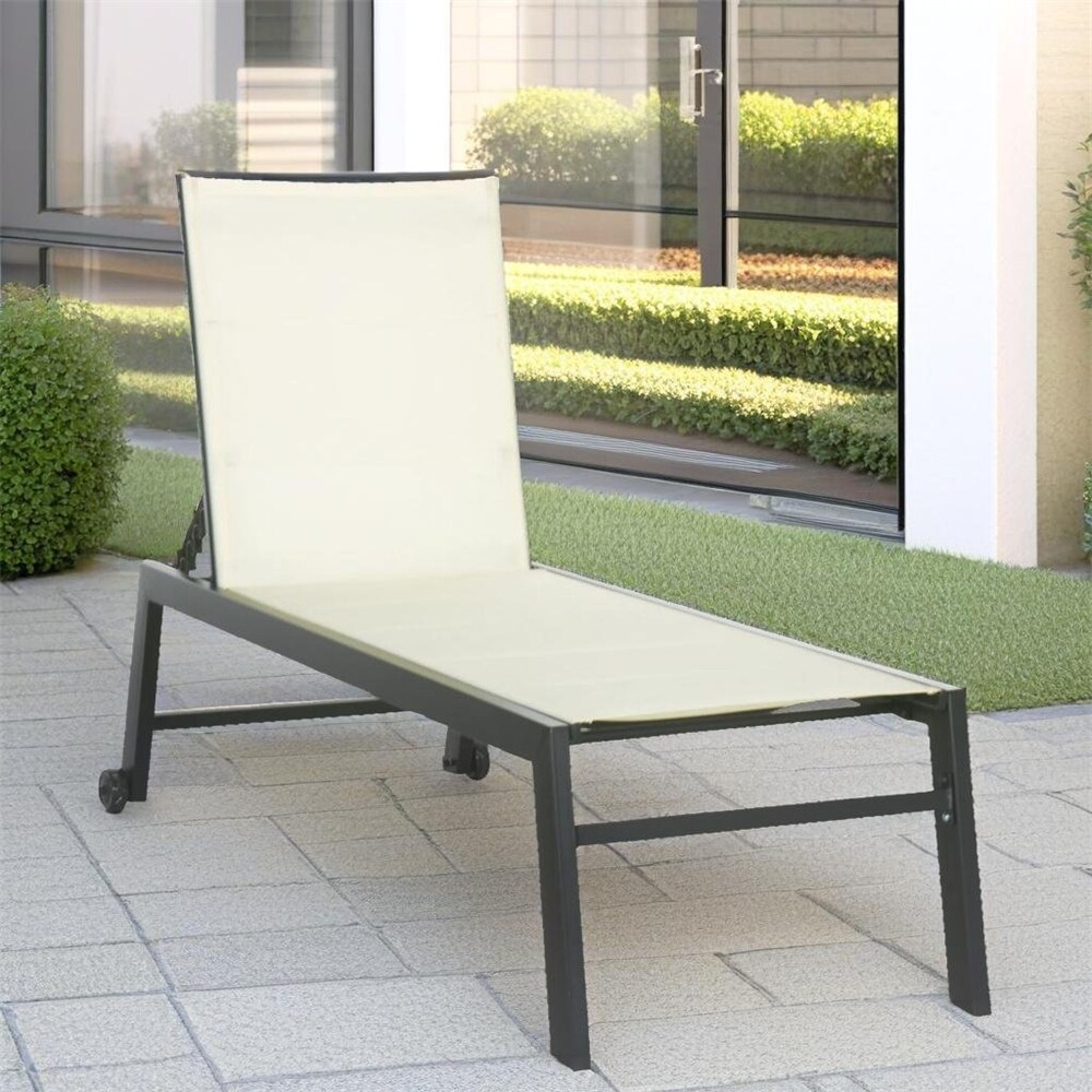 Adjustable Outdoor Chaise Lounge with Wheels and Breathable Fabric   N/A