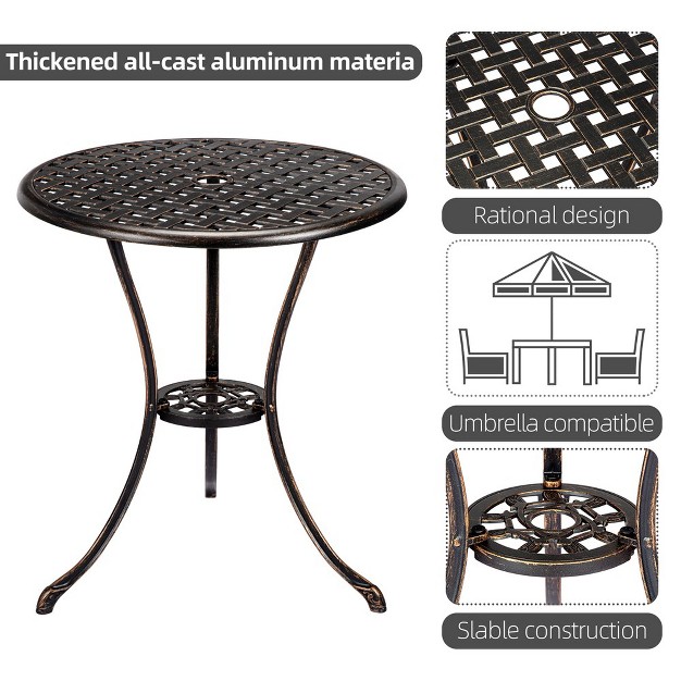 Trinity Cast Aluminum Patio Bistro Set With Umbrella Hole 3 Piece Outdoor Bistro Set Rust resistant For Garden backyard Patio Balcony