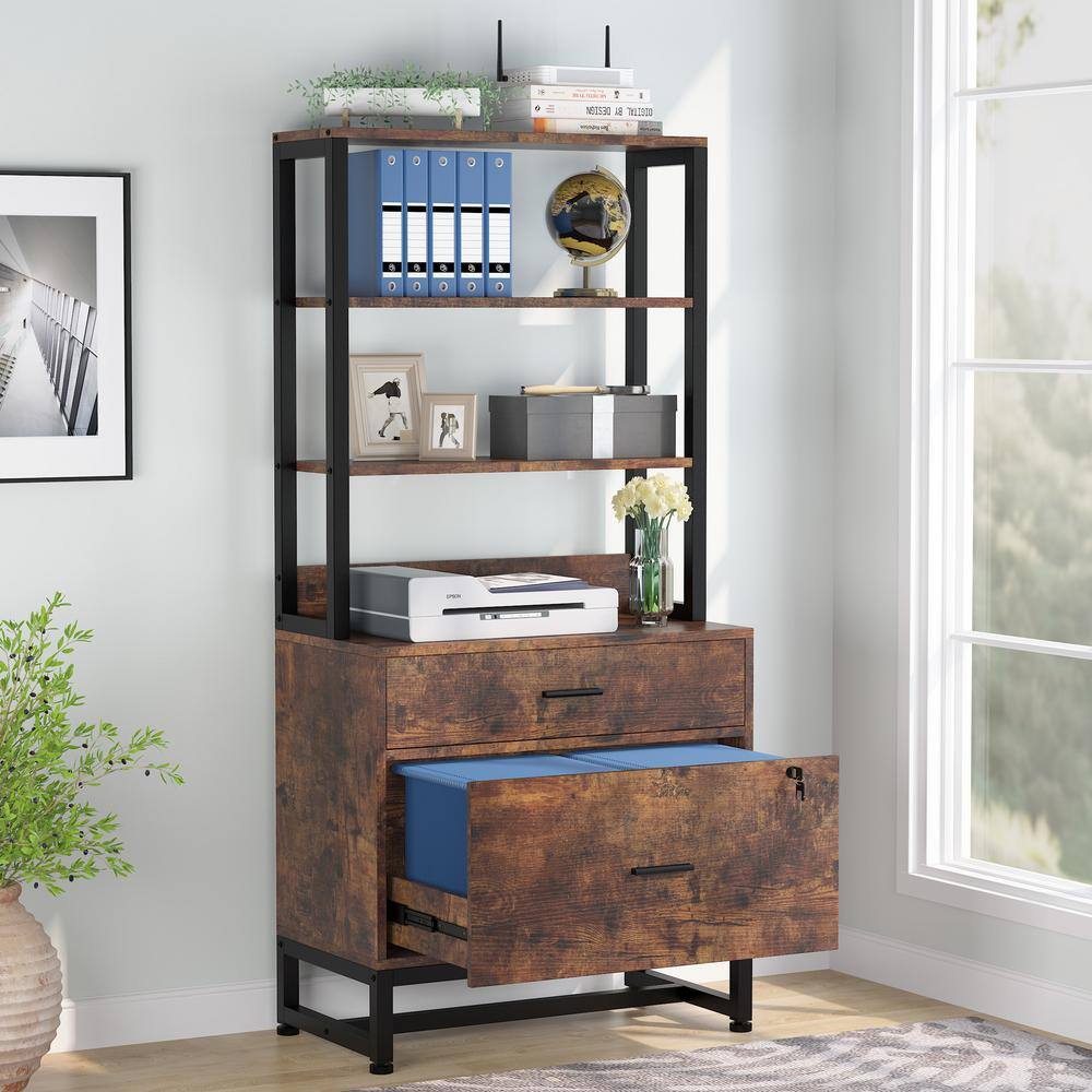 BYBLIGHT Atencio Wood Finish 2-Drawer Vertical File Cabinet with Lock and Open Bookshelf BB-C0574XL