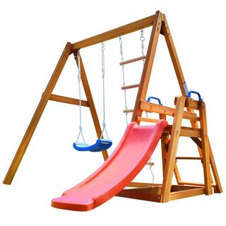 Outdoor Wooden Swing Set with Slide LMM00062Q