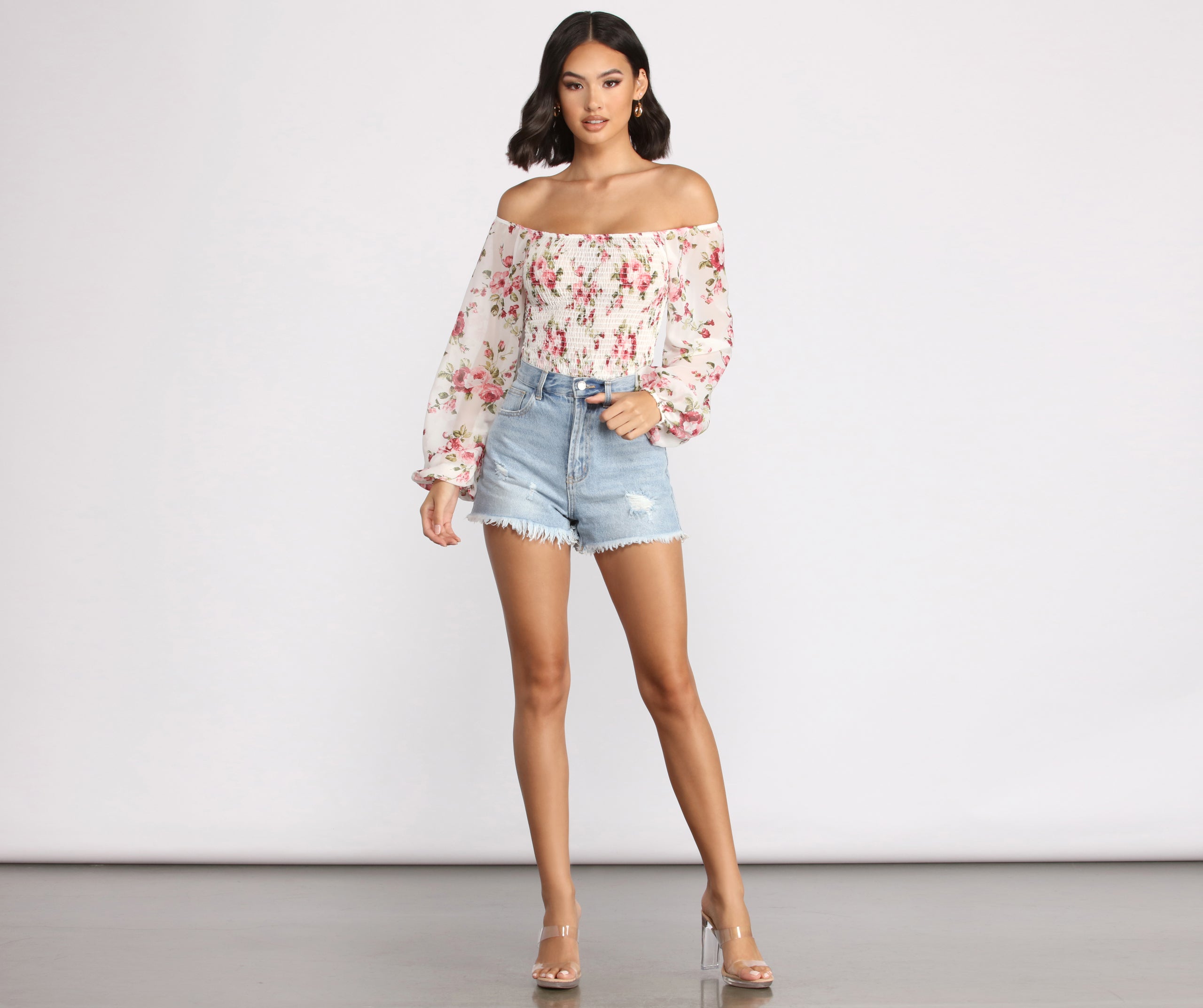 Off The Shoulder Floral Smocked Top