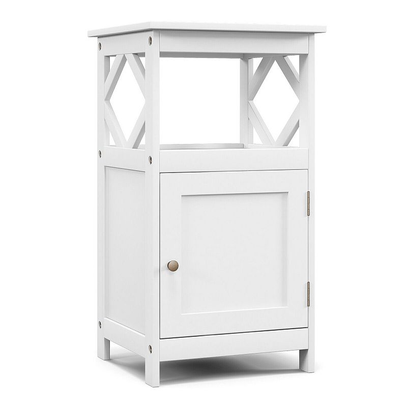 Bathroom Floor Cabinet Side Storage Organizer with Open Shelf and Single Door