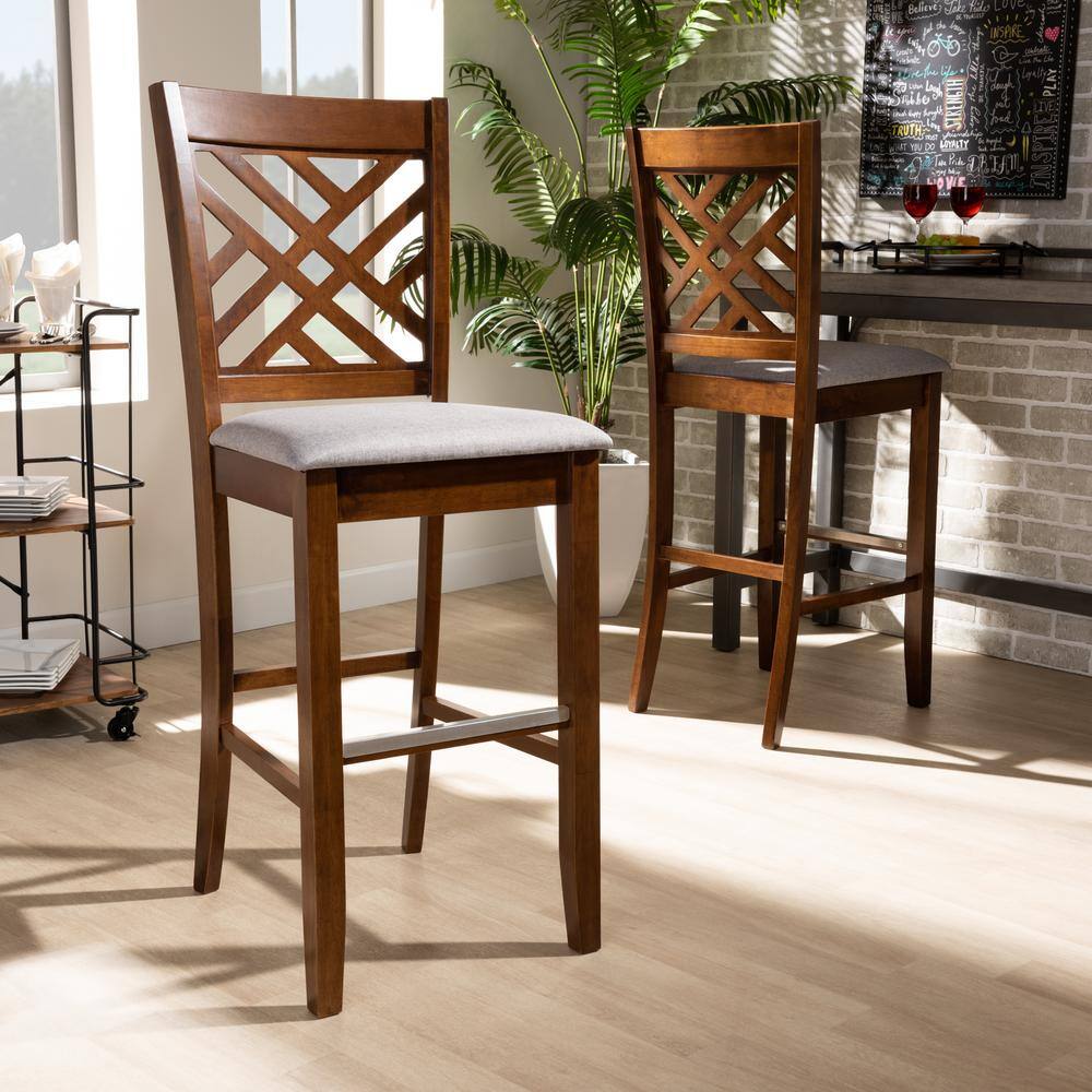 Baxton Studio 28.3 in. Jason Grey and Walnut Bar Stool (Set of 2) 167-2PC10852-HD