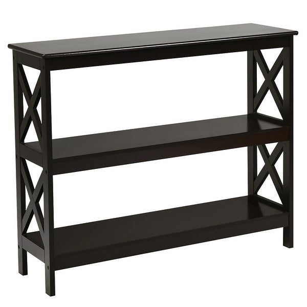 Costway 3-Tier Console Table x-Design Bookshelf Sofa Side Accent Table - 39.5'' x 12'' x 31.5''