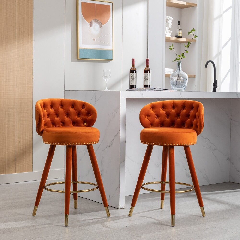 Counter Height Bar Stools Set of 2 for Kitchen Counter Solid Wood Legs with a fixed height of 360 degrees