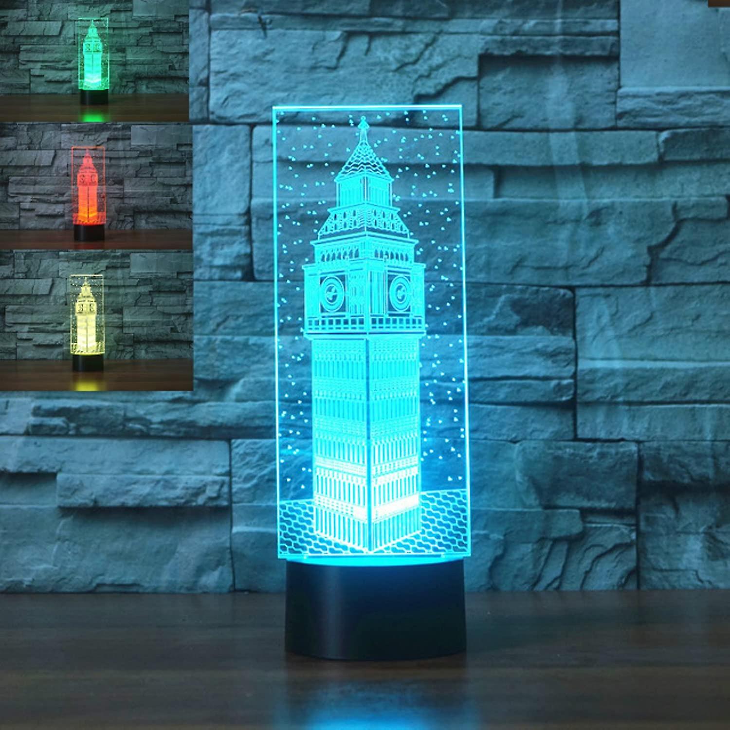 3d Big Ben Night Light 7 Color Change Led Table Desk Lamp Acrylic Flat Abs Base Usb Charger Home Toy Brithday Xmas Kid Children Gift