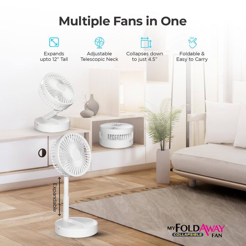 As Seen on TV 2-in-1 Adjustable Height 40 in. Unique Foldable and Portable My Foldaway Rechargeable Floor and Table Fan 7039