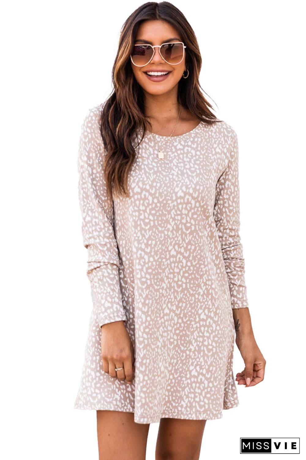 Long Sleeve Animal Print T-shirt Dress