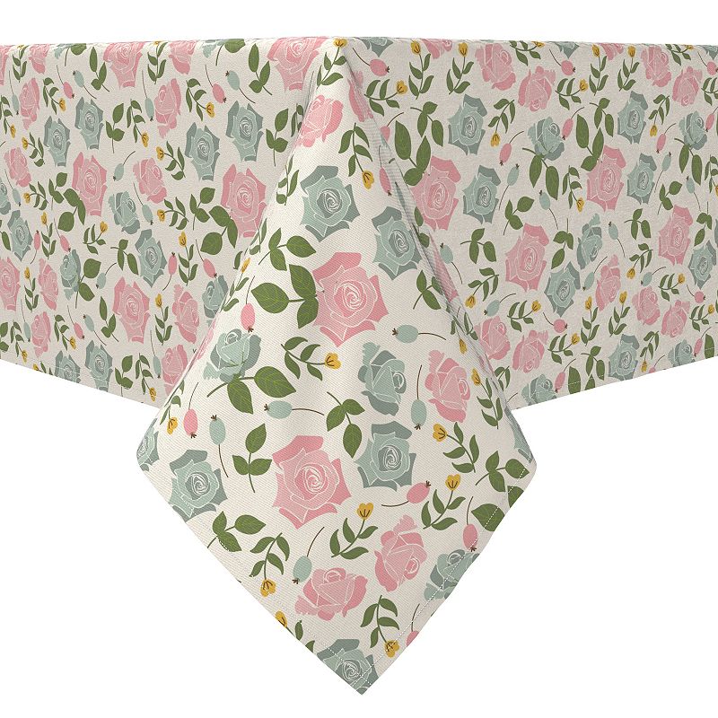 Rectangular Tablecloth， 100% Cotton， Summer Rose Pattern