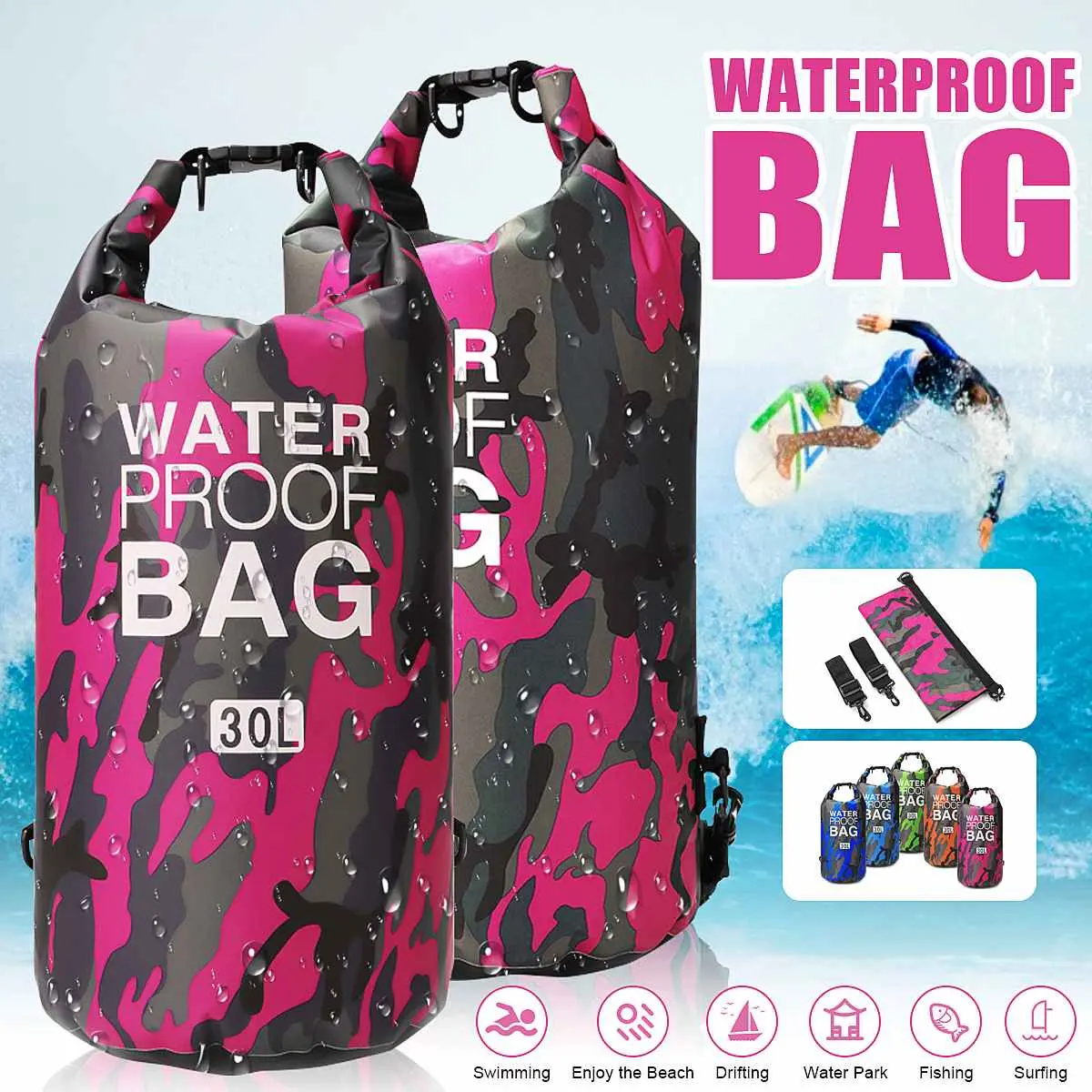 Outdoor Kayaking Drifting Diving Beach Lightweight Storage Sacks 2L 5L 10L 15L 20L 30L Camouflage Drybag Waterproof Bag