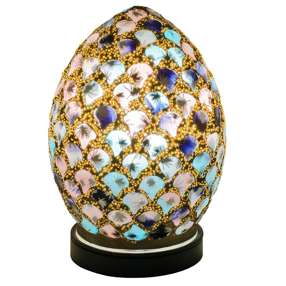 Febland LM77BP Blue & Pink Mosaic Glass Vintage Egg Table Lamp 20cm