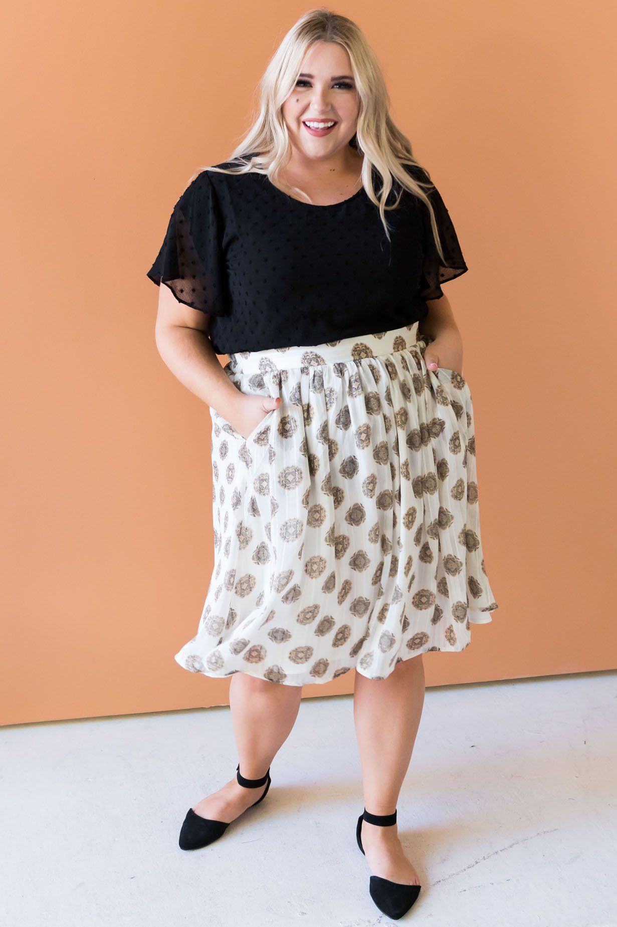 Cream Medallion Chiffon Skirt