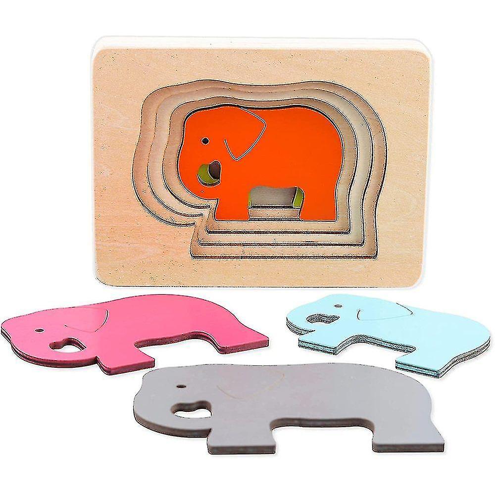 Children's Toys Baby Toys， Wooden Card Elephant + Whale， 5 Layers Cards