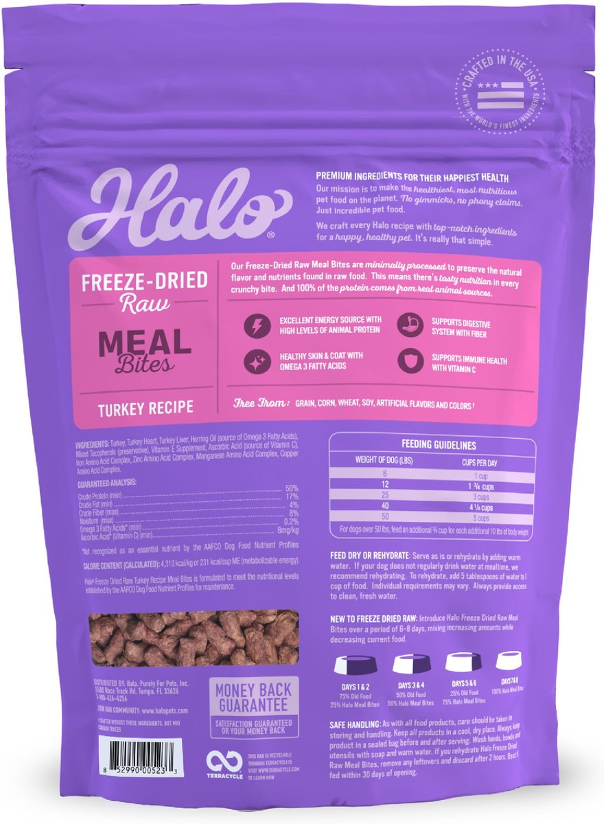 Halo Meal Bites Turkey Recipe Raw Freeze-Dried Dog Food