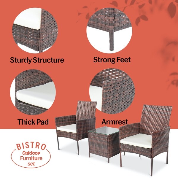 Pyramid Home Decor Rattan 3piece Patio Bistro Set