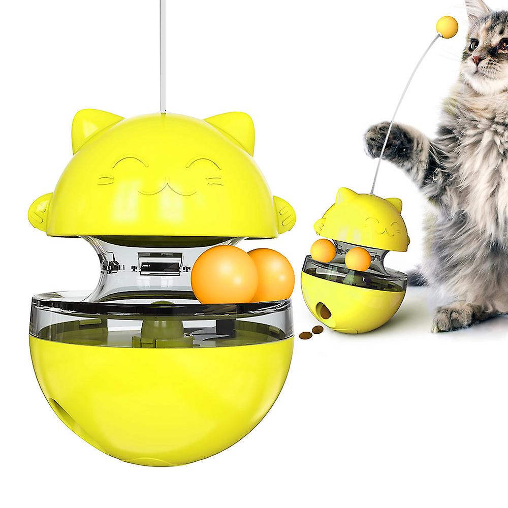 Cat Food Dispensing Ball Cat Tracks Tumbler Treat Ball Cat Feeder Circle Track With Moving Balls For Cat Pet Yellow