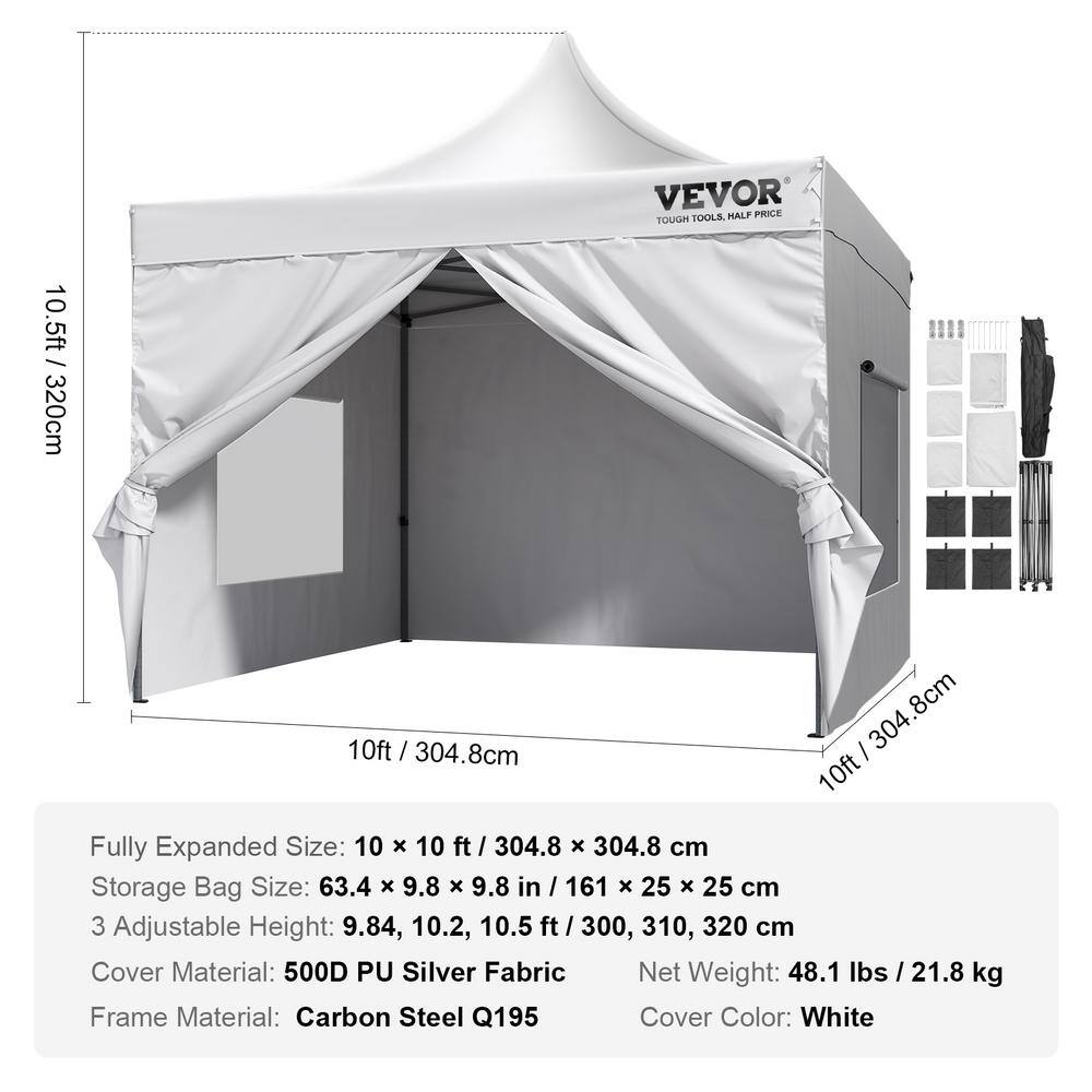 VEVOR 10 ft. x 10 ft. Pop Up Canopy with Sidewalls Adjustable Height Gazebo Tent Waterproof UV Resistant Outdoor Canopy Tent DCSYPBS1010FTGMH8V0