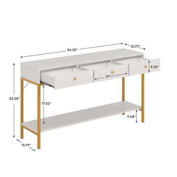 VANOMi 54.33'' Console Table with 3 Drawers， Black Entryway Table with Storage Shelves