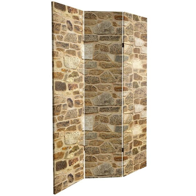 Double Sided Stone Wall Canvas Room Divider Gray Oriental Furniture